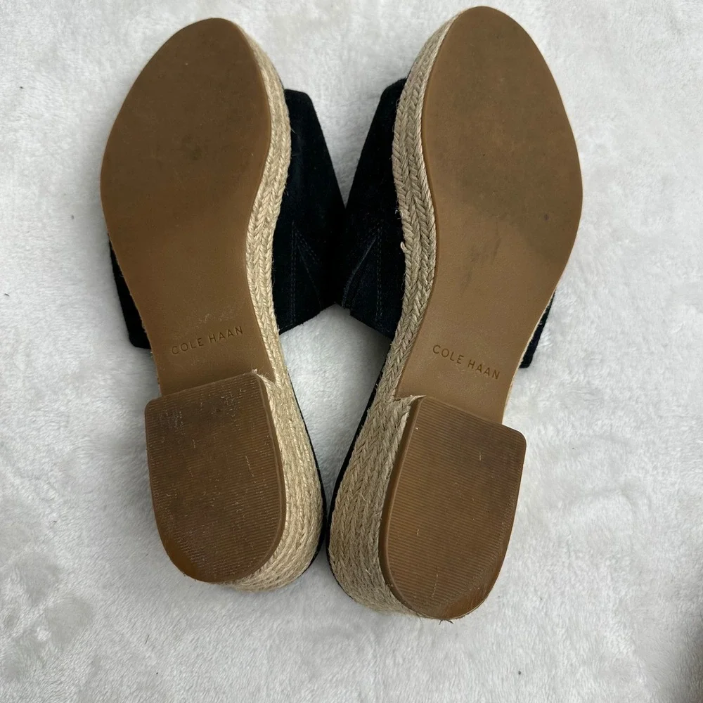 Cole Haan‎ Womens Black Suede Espadrille Wedge Slide Sandals Size 8.5 B